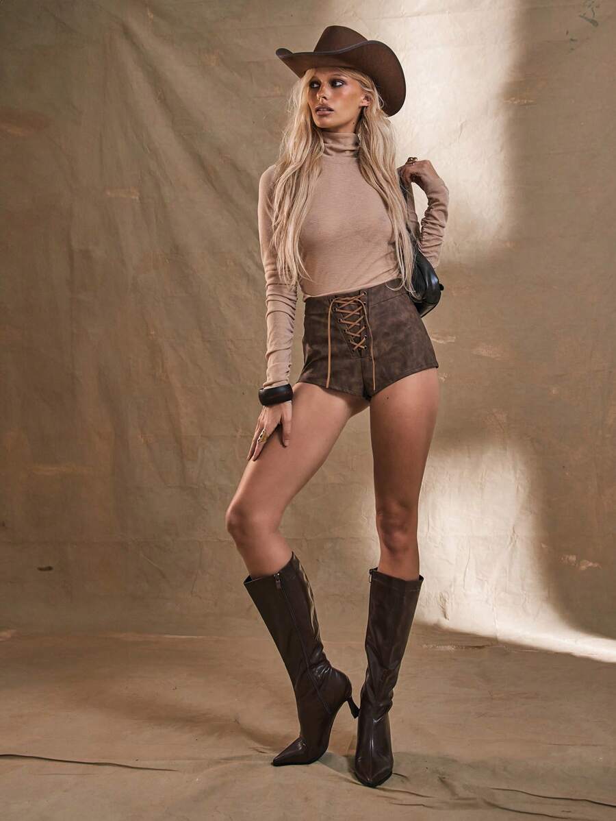 MUSERA WESTERN Sheer High Neck Ruched Top Going Out Top Vacation Spring Summer Ibiza Boho Fall - Apricot - View 1