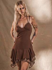 MUSERA WESTERN BOHO Drop Waist Ruffle Mini Dress Ibiza Fits Spring Vacation Summer - Brown - View 1