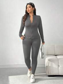 SHEIN EZwear 大码黑色修身高弹力塑身紧身裤