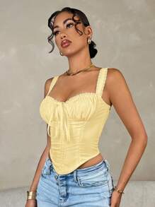SHEIN BAE Áo corset ren tương phản cho kỳ nghỉ hè Victoria Secret, Áo ba lỗ trang phục mùa hè, Áo tunic - Màu vàng - Xem 5