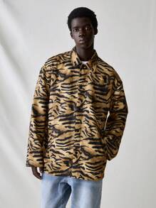 Manfinity VCAY 男士时尚休闲小虎印花修身长袖夹克外套，适合秋冬 - 彩色 - 查看 3