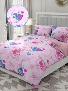 Disney 2/3pcs Stitch Duvet Cover Set, Disney Bedding, Cozy And Anti-Pilling Bedding Set, Soft And Breathable, Cartoon Style Comforter Cover Set, Fits For Twin Full King Queen All Size Beds, Suitable For All Seasons, Machine Washable, Valentine's Day Bedding, Stitch Home Textile, Gifts, Stitch Stuff, Stitch Room Decoration, Quilt Core Not Included