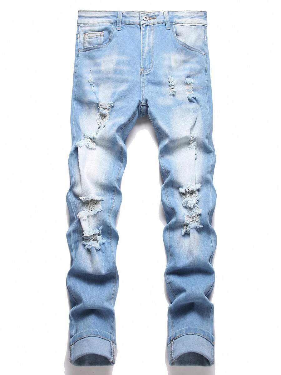 Manfinity LEGND Quần Jeans Nam Túi Nút Phía Trước Kiểu Dáng Thường Ngày, Mặc Hàng Ngày - Rửa nhẹ - Xem 1