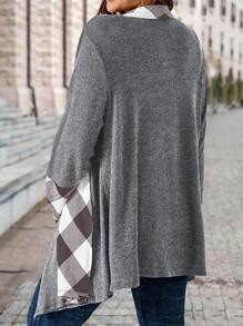 EMERY ROSE Chaqueta casual de manga larga con estampado a cuadros para mujeres de talla grande