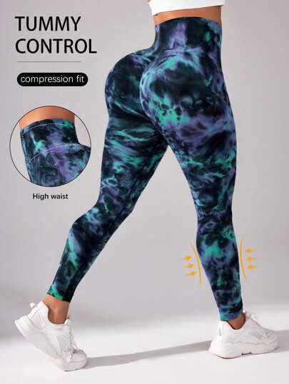 SHEIN Rhythm Era Plus Size Seamless Tie Dye Sports Leggings Yoga Women Pants