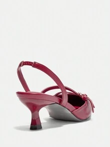 CUCCOO BIZCHIC Red PU Square Toe Flats With Strap For Women - Red - View 8