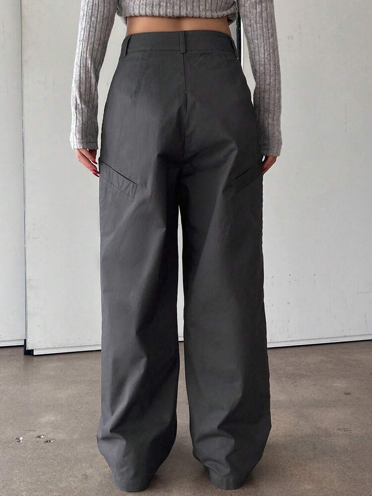 1pc Women Solid Color Loose Fit Wide Leg Pants With Belt