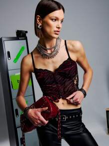 TypaGal Zebra Devore Lace Panelled Cami Corset Top