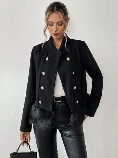 SHEIN Clasi Ladies Elegant Patchwork Feather Tassel Hem Jacket Fall Cloth For Women