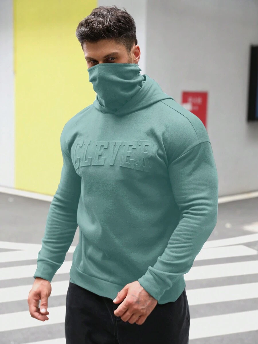 GENTILAND Men Casual Daily Loose Letter Embossed Hoodie, Autumn - Green - View 1