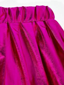 2 件套青少年女孩街头风格金属拉链飞行员夹克和裙子套装，猫咪印花 - 玫紅色 - 查看 4