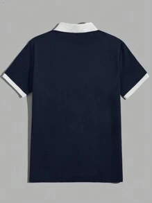 Manfinity VCAY Men Contrast Color Letter Short Sleeve Casual Business Polo Shirt - Navy Blue - View 2
