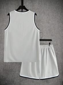 Manfinity ZONE917 标准尺码男士灰色网纱上衣套装 男士两件套 两件套服装 - 灰色 - 查看 2