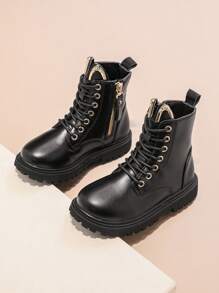 Stylish Simple Boots With Cute Cat Ear Zipper Design, Comfortable & Soft - Black - View 1