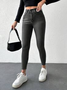 EURMUSE 97%棉 女士修身七分牛仔裤 - 深灰色 - 查看 5