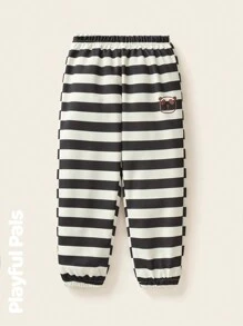 SHEIN 2 pezzi di pantaloni della tuta a righe e con grafica di panda, adatti per ragazzi e ragazze, carini/retrò/casual/per interno ed esterno, adatti per primavera/autunno/inverno