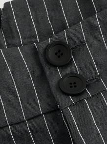 SHEIN MOD Women Plus Size Casual Striped Wide Leg Pants, Suitable For Spring & Autumn Outdoor Wear - Black - View 3