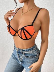 1pc Underwire Padded Plus Size Bra For Women - Orange - View 6