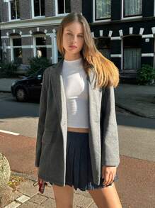 SHEIN EZwear 女式秋冬立领长袖双排扣灰色西装外套 - 灰色 - 查看 3