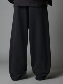 SUMWON Premium Loose Fit Baggy Sweatpants Athletic Loungewear Streetwear Gym Training Winter Fleece Sport Pants With Side Pockets Premium Fleece Material - Black - View 4