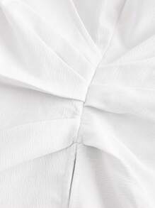 SHEIN MOD Plus Size Women's V Neck Wrap Front Blouse With Lantern Sleeve