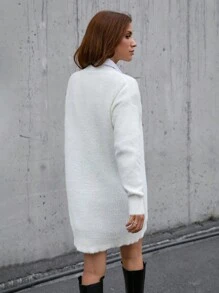 RueChic Women Solid Color Hairy Yarn V-Neck Front Button Drop Shoulder Cardigan - White - View 3