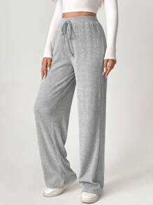 SHEIN Tall Pantalones de pierna ancha con nudo frontal de punto acanalado