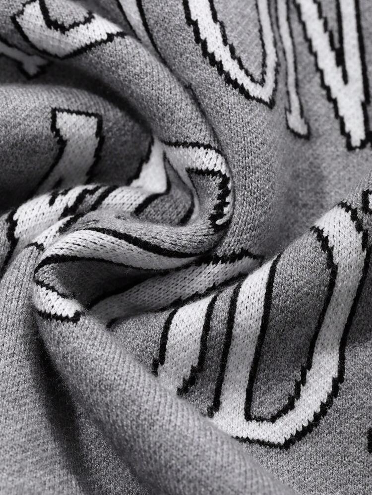 Men's Casual Letter Print Round Neck Drop Shoulder Long Sleeve Sweater, Autumn