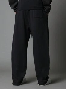 SUMWON Premium Heavyweight Drop Crotch Athletic Jogger Sweatpants Winter Fleece Relaxed Fit Workout Training Loungewear Streetwear With Side Pockets Elastic Ankle - Black - View 4