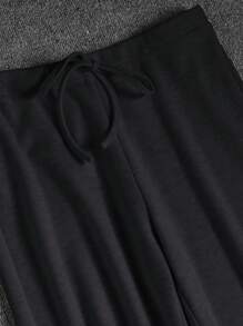 SHEIN BASICS بلوزة نسائية ذات أكمام متسعة محبوكة ذات لون أحادي الشكل - رمادي غامق - مشاهدة 11