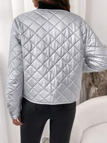 SHEIN Clasi Áo khoác chần bông tay dài thanh lịch mùa đông cho nữ ấm áp và thoải mái với chi tiết vạt lấp lánh màu bạc - Bạc - Xem 5