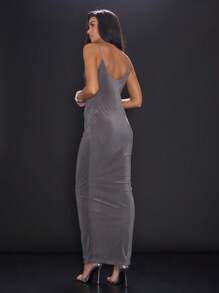 MUSERA GOING OUT DRESS Cowl Neck Long Dress Elegant Spring Summer Vacation Party Fall - Silver - View 3