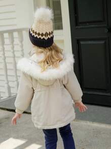 年轻女孩休闲户外功能性派克大衣，带羊毛帽领，厚实保暖，防风，收腰，多个口袋，中长外套，适合冬季和户外活动。内层采用厚毛绒制成，保暖性好，可与任何薄内衣搭配。 - 杏色 - 查看 2