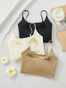 SHEIN Bộ 3 chiếc áo ngực không đường may có đệm nhẹ, thoải mái, thân thiện với da, thoáng khí, có thể điều chỉnh cho bé gái tuổi teen - màu đen - Xem 2