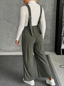 SHEIN Schwangere Frauen einfarbiger Jumpsuit mit Reißverschluss, dicken Trägern und ärmellos, für Schwangerschaft - Armeegrün - Übersicht 2