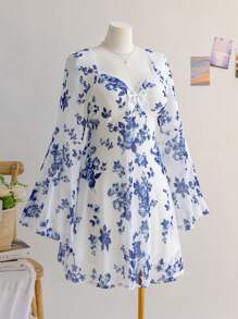 Soleia Damen Große Größen Blumen Muster Kleidung für den Urlaub und den Schulanfang, Herbst Outfits - Verschiedenfarbig - Übersicht 5
