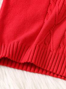 SHEIN Young Boy Long Sleeve Turtleneck Cute Sweater - Red - View 5