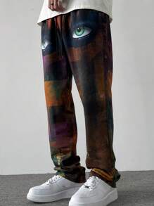 Manfinity Roghcode Men's Street Style Graphic Eye Print Drawstring Waist Loose Straight Leg Sweatpants - Multicolor - View 5