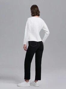 Women's Solid V-Neck Loose Batwing Cardigan - White - View 2