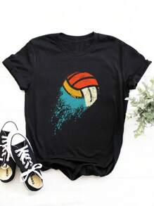 Women's Summer Gradient Volleyball Casual Short Sleeve T-Shirt Print And Slogan, Round Neck