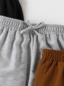 SHEIN 3pcs Young Boy Solid Color Waist Tie Drawstring Loose Fit Casual Sweatpants - Multicolor - View 4