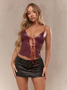 MISSGUIDED 朋克系带仿皮细肩带短款上衣 - 紫色 - 查看 1