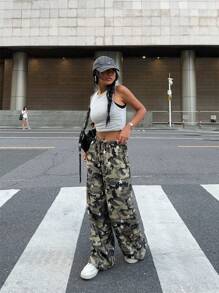 Muchica Women Star Camouflage Print Wide Leg Pants