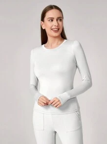 TaskEZ V-Neck Long Sleeve Knitted High Elastic Women's Uniform Scrub Top, Two Colors, Health Check Surgical Uniforms Top Women's Solid Colors Pet Grooming Work Uniforms Top Nutritionist Work Short Sleeve Lab Work Women's Scrub Tops, Multi-Pocket Functional Work Top - Multicolor - View 15