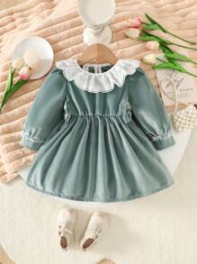 Sukienka z długim rękawem dla dziewczynki w kontrastowym kolorze, jesień/zima