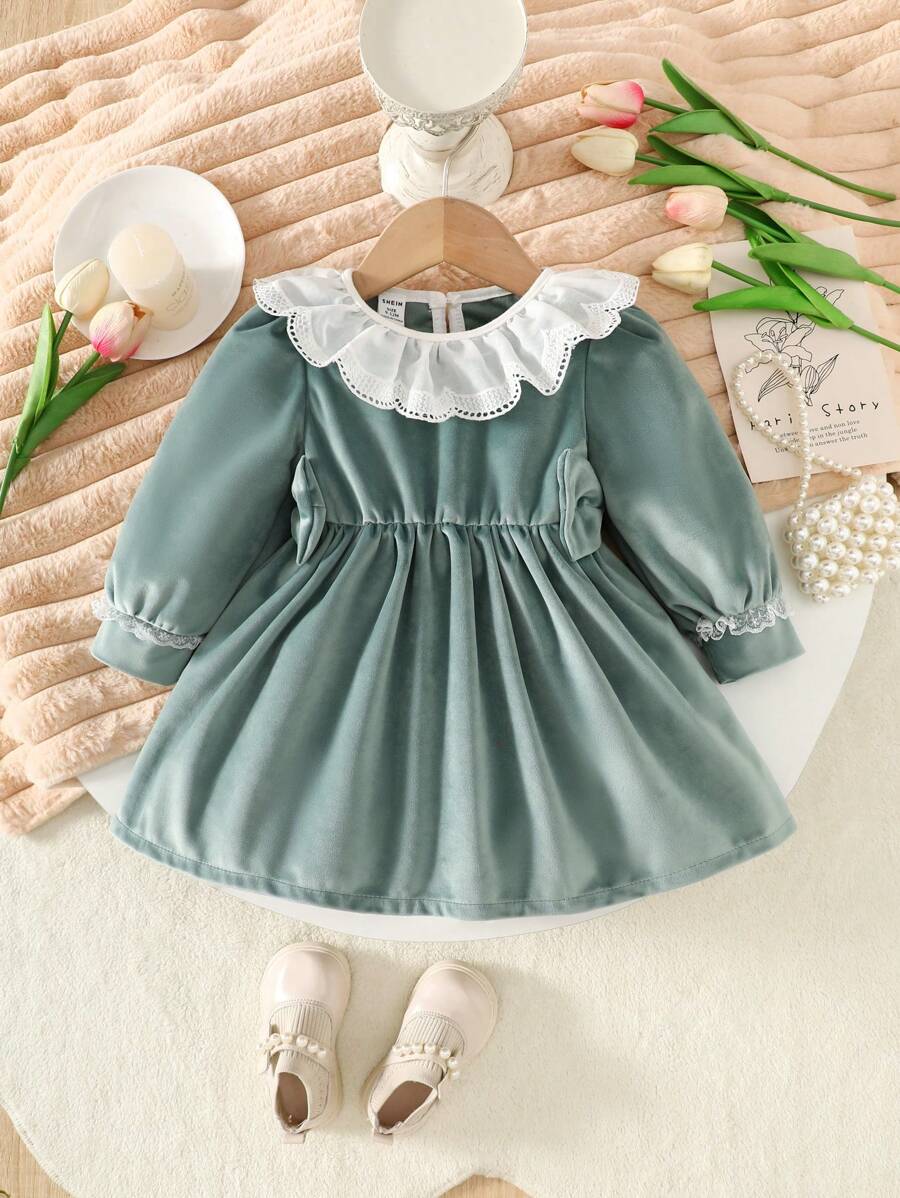 Sukienka z długim rękawem dla dziewczynki w kontrastowym kolorze, jesień/zima