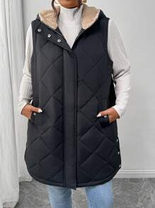 SHEIN Frenchy Abrigo tipo parka para mujer talla grande con capucha, cintura ajustable y cuello esponjoso - Negro - Ver 4