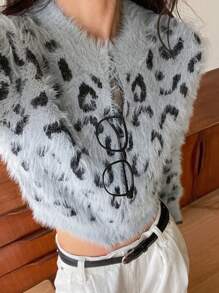 DAZY Cropped Leopard Print Sweater, New Arrival For Autumn,Long Sleeve Tops,Fall Women Clothes - Blue - View 6