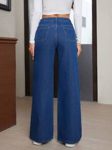 SHEIN Essnce Damskie jeansy casualowe z szerokimi nogawkami i przetarciami