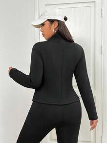 SHEIN EZwear Plus Size Women's Warm, Thermal, Fleece Jacket, Black, For Cold Weather In Fall - Black and White - View 7